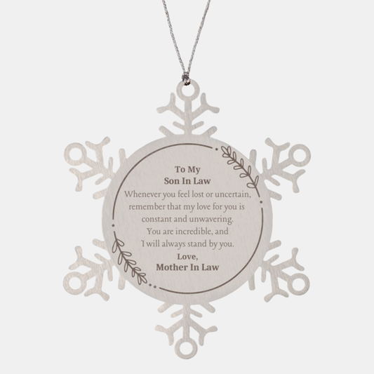 snowflake ornament for son in law unwavering love and support from mother in law christmas gift for him