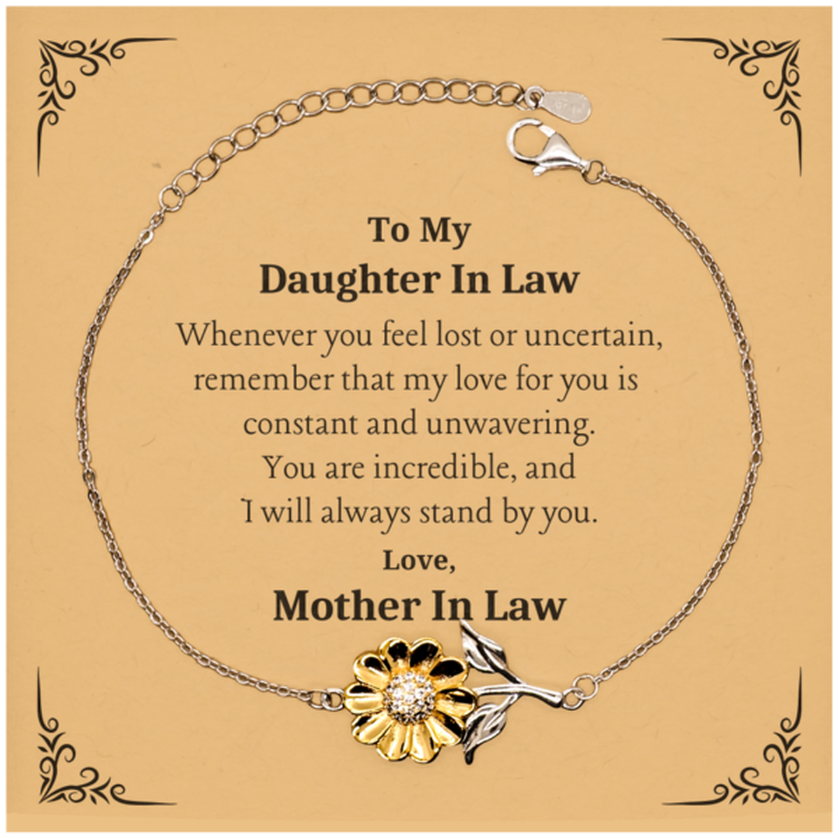 daughter in law sunflower bracelet unwavering love for daughter in law inspirational gift for birthday christmas and holidays unique engraved jewelry to show love and support
