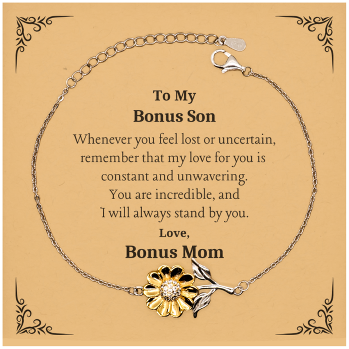 bonus son sunflower bracelet always stand by you love bonus mom inspirational gift for birthday christmas graduation unique engraved expression of love and confidence