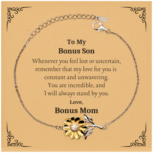 bonus son sunflower bracelet always stand by you love bonus mom inspirational gift for birthday christmas graduation unique engraved expression of love and confidence