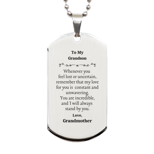 grandson engraved silver dog tag inspiring love and support from grandmother perfect gift for birthday graduation christmas