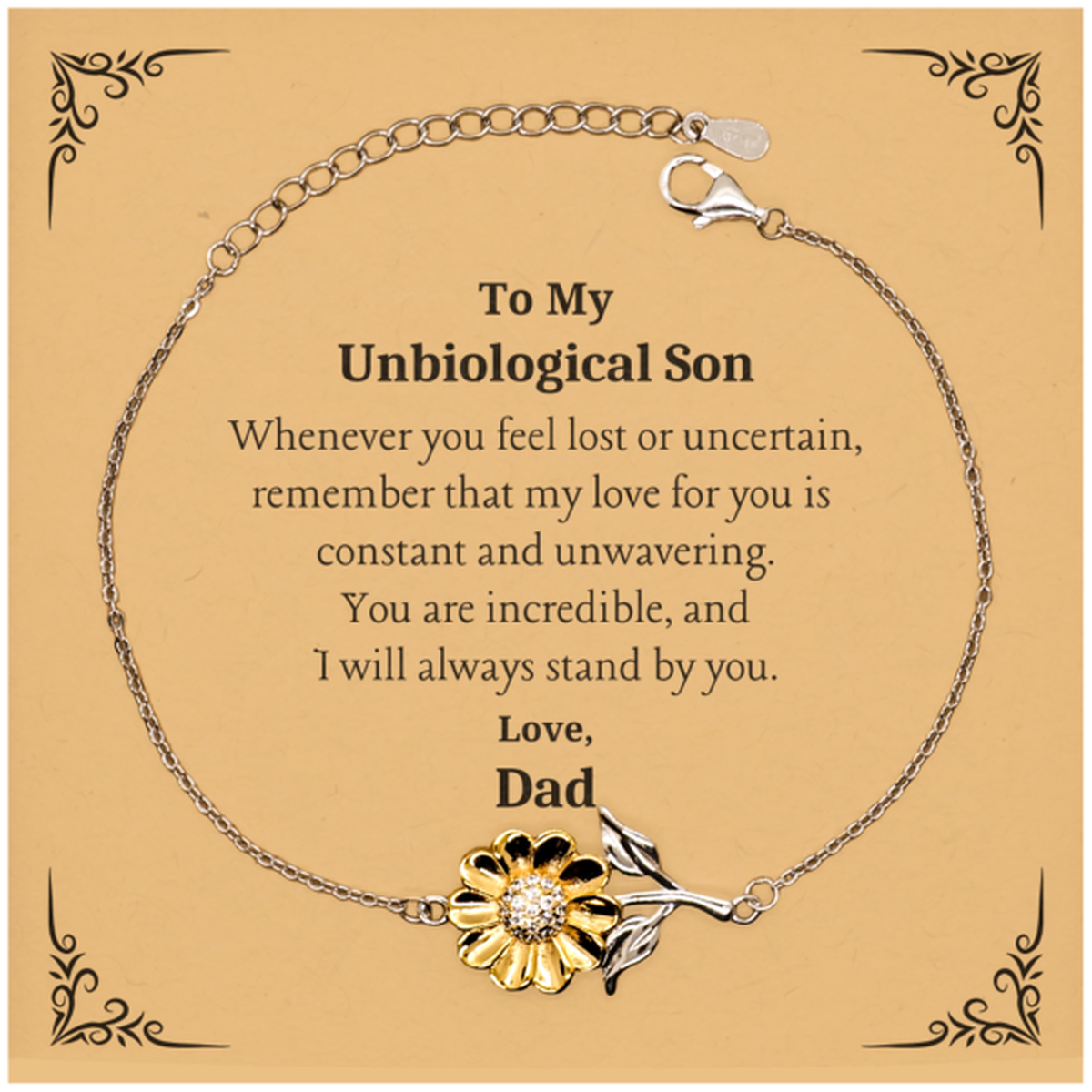 sunflower bracelet for unbiological son engraved love from dad for birthday christmas and graduation inspirational gift for unbiological son unique bracelet to show love and confidence