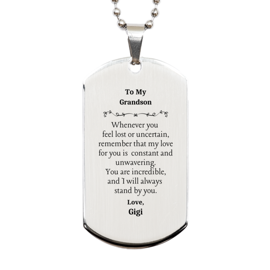 grandson engraved silver dog tag a meaningful gift for him birthday christmas graduation veterans day easter constant and unwavering love from gigi