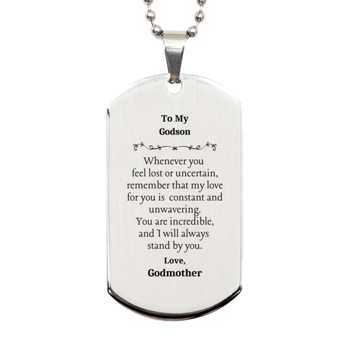 godson engraved silver dog tag unwavering love and support from godmother for birthday graduation and christmas gifts