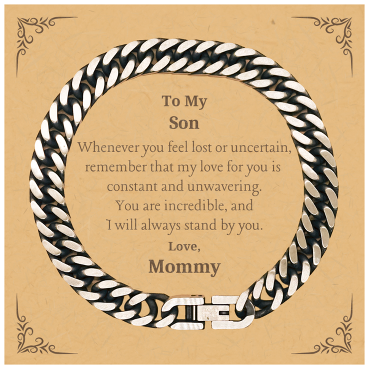 unique cuban link chain bracelet for son engraved with love mommy inspirational gift for birthday christmas and graduation show your son how much you care and believe in him