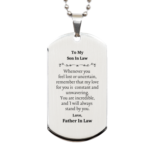 silver dog tag son in law engraved inspirational gift for birthday or christmas son in law my love for you is constant and unwavering father in law show your confidence and love