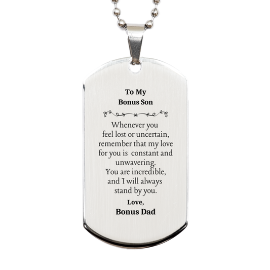bonus son engraved silver dog tag my unwavering love and support always with you perfect graduation christmas veterans day gift for bonus son