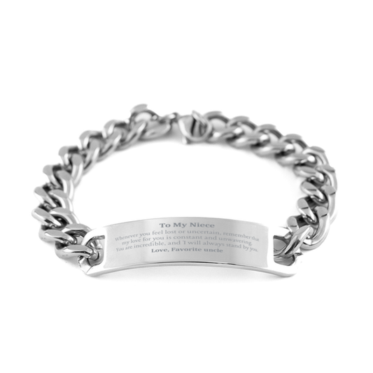 stainless steel cuban chain bracelet for niece inspirational gift from uncle birthday and graduation present confidence jewelry for niece engraved love and support for niece unique niece jewelry