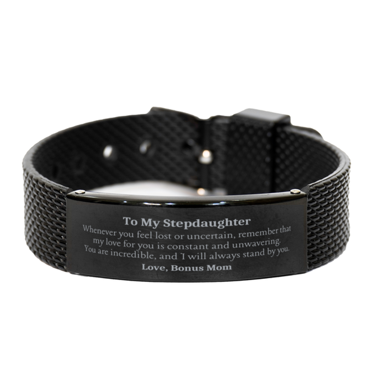 engraved black shark mesh bracelet stepdaughter gift my love for you is unique and unwavering christmas birthday inspirational jewelry for her by bonus mom