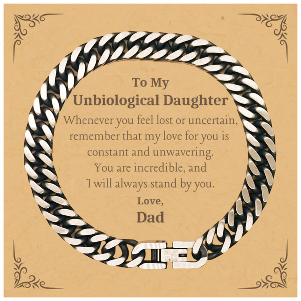 unbiological daughter cuban link chain bracelet engraved love dad confidence gift for birthday christmas easter