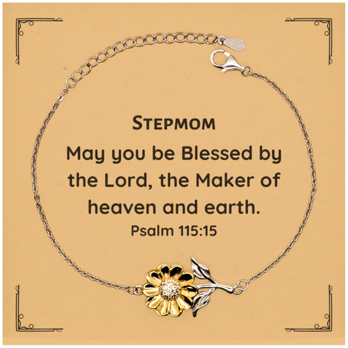 stepmom bracelet unique engraved sunflower jewelry for her inspirational psalm 115 15 gift for birthday christmas and graduation stepmom may you be blessed by the lord