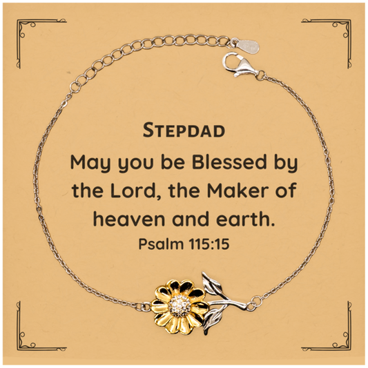 stepdad bracelet may you be blessed by the lord inspirational sunflower jewelry for fathers day gift birthday christmas unique engraved quote psalm 115 15