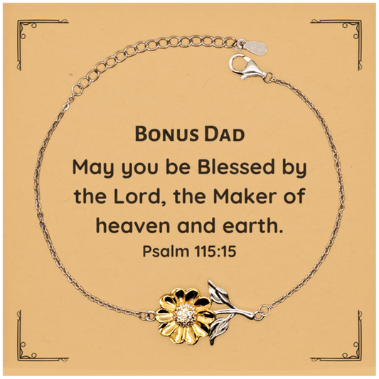 bonus dad sunflower bracelet may you be blessed by the lord on fathers day birthday and christmas inspirational engraved jewelry gift for stepdad father figure and bonus dad