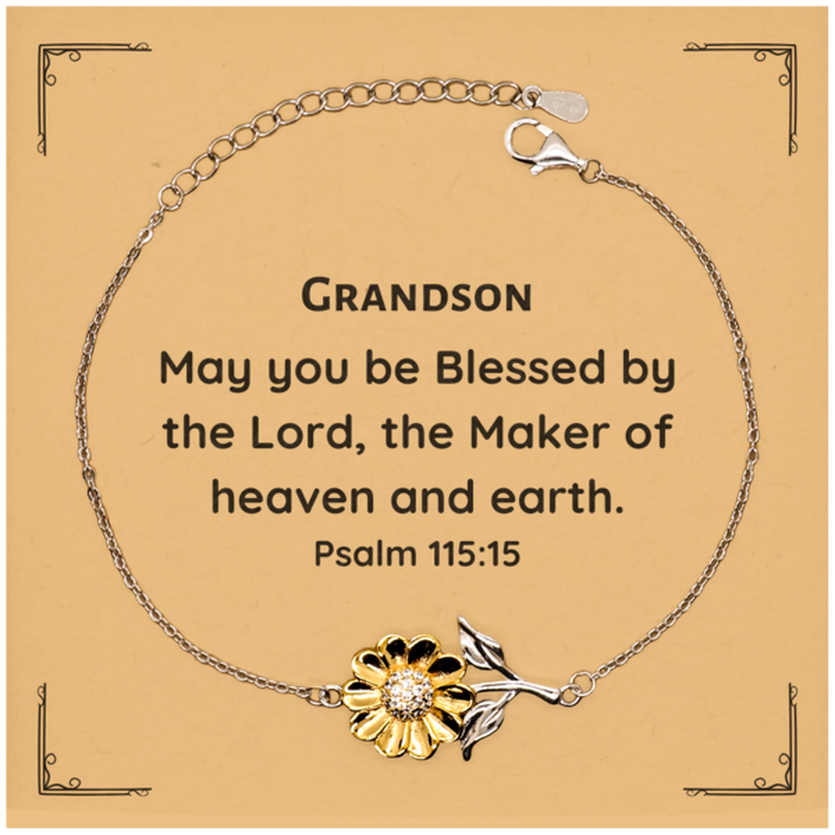 grandson engraved sunflower bracelet may you be blessed by the lord inspirational gift for birthday graduation holidays christmas unique jewelry for grandson