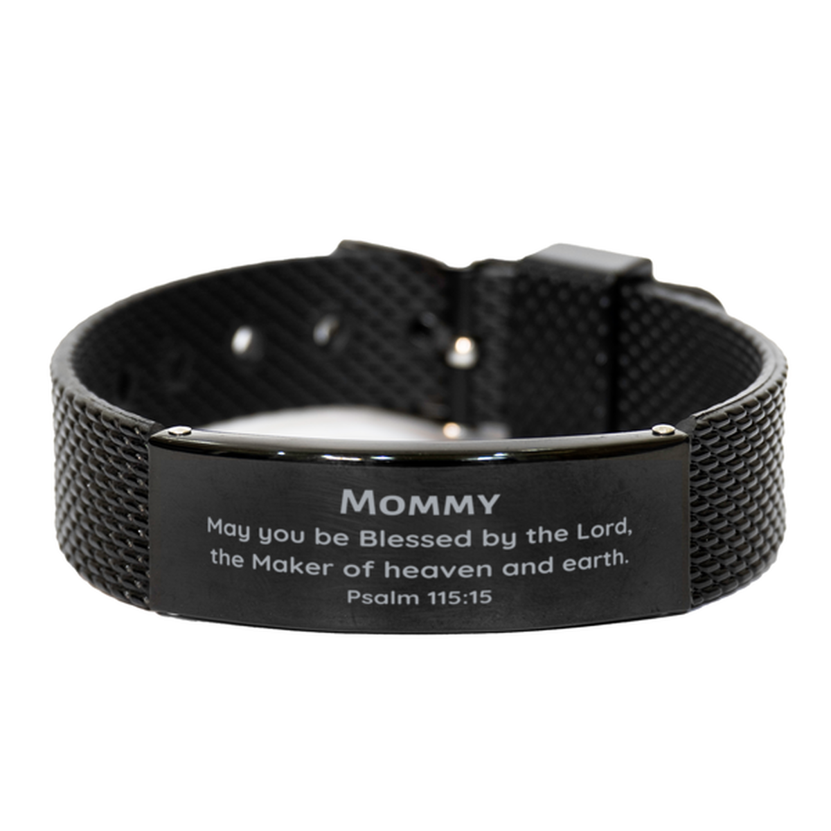 mommy black shark mesh bracelet unique engraved jewelry gift psalm 115 15