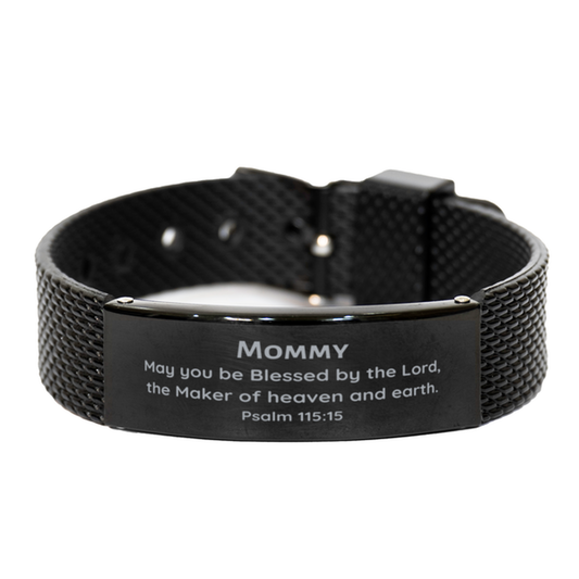 mommy black shark mesh bracelet unique engraved jewelry gift psalm 115 15