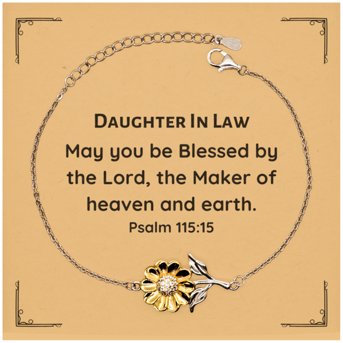 sunflower bracelet for daughter in law blessed by the lord psalm 115 15 inspirational gift for birthday christmas graduation confidence