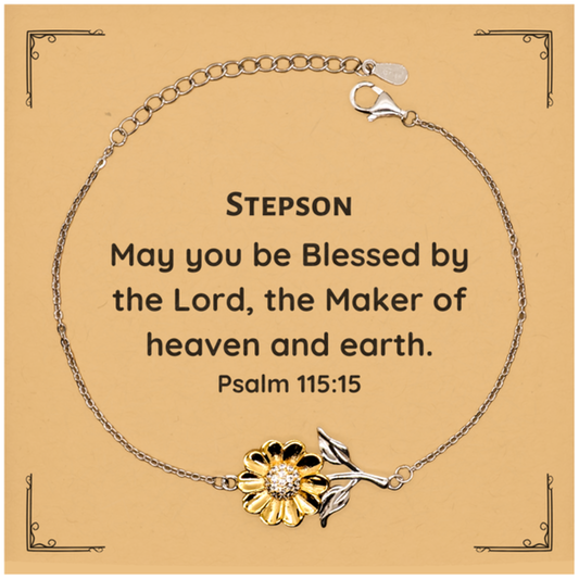 engraved sunflower bracelet stepson gift may you be blessed by the lord the maker of heaven and earth inspirational birthday christmas gift for stepson