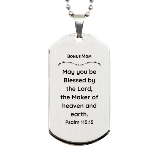 bonus mom dog tag necklace engraved with psalm 115 15 gift for mothers day christmas birthday inspirational silver jewelry for step mom mother in law foster mom