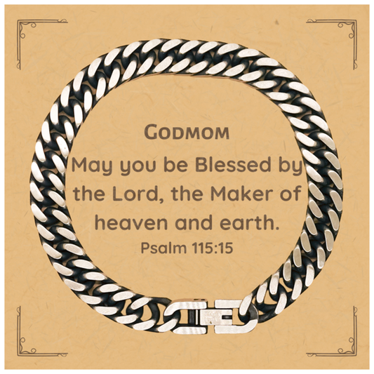 godmom psalm 115 15 cuban link chain bracelet engraved inspirational gift for christmas birthday holidays and graduation unique jewelry for godmom
