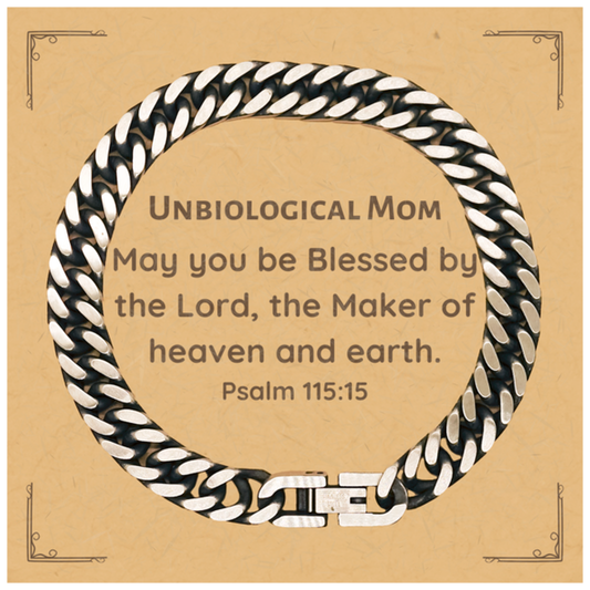 unbiological mom cuban link chain bracelet blessed by the lord psalm 115 15 inspirational gift for mothers day christmas birthday confidence and hope