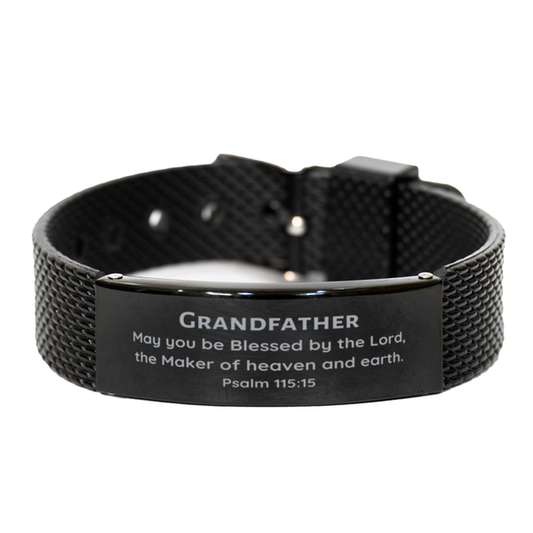 grandfather black shark mesh bracelet engraved with psalm 115 15 gift for fathers day birthday christmas and graduation unique inspirational jewelry for grandfather