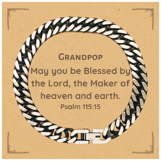 grandpop cuban link chain bracelet engraved with psalm 115 15 perfect gift for birthday christmas and graduation hope and blessings for grandpop