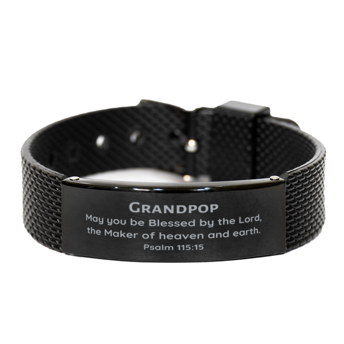 grandpop black shark mesh bracelet may you be blessed by the lord the maker of heaven and earth perfect gift for grandpop on christmas birthday and graduation with inspirational engraved message of hope and confidence