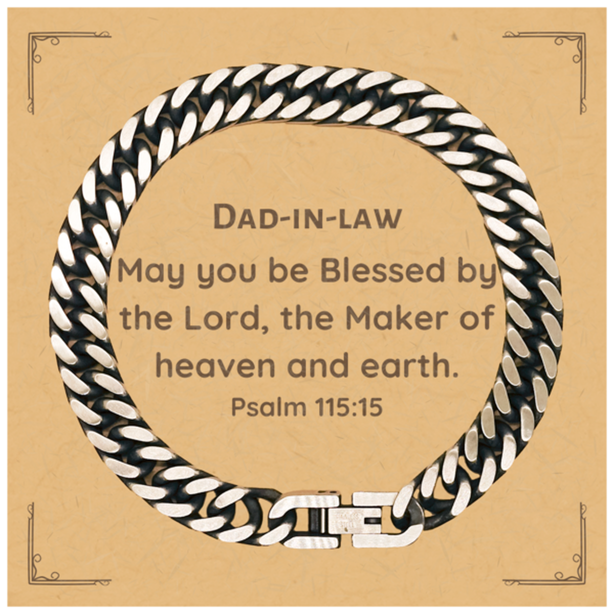 father in law cuban link chain bracelet engraved inspirational psalm 115 15 gift for christmas and birthday
