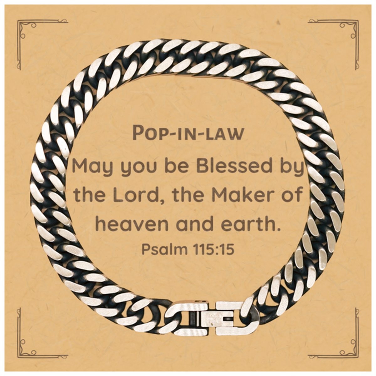pop in law cuban link chain bracelet inspirational psalm 115 15 gift for birthday christmas and graduation unique engraved jewelry for men and women