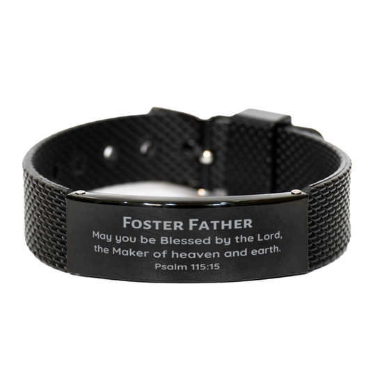 blessed foster father black shark mesh bracelet inspirational gift for fathers day birthday christmas psalm 115 15