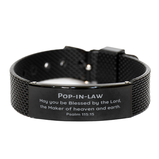 pop in law black shark mesh bracelet inspirational psalm 115 15 gift for birthday holidays graduation blessed by the lord maker of heaven and earth confidence and hope filled jewelry