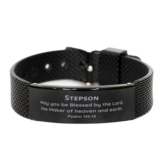 stepson black shark mesh bracelet engraved inspirational gift for graduation christmas and birthday may you be blessed by the lord