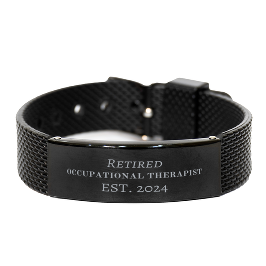 retired occupational therapist est 2024 engraved black shark mesh bracelet for graduation christmas and veterans day gift occupational therapist jewelry