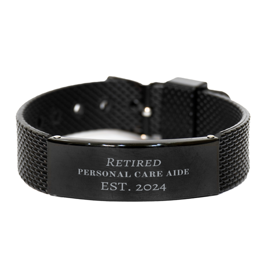personal care aide retired 2024 black shark mesh bracelet perfect gift for christmas and graduation unique engraved design