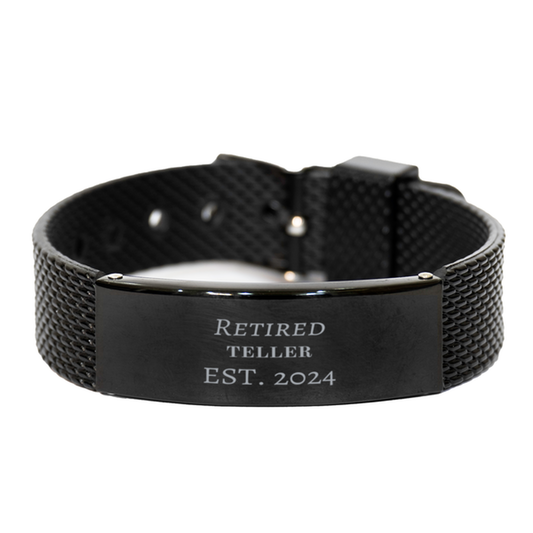 retired teller est 2024 black shark mesh bracelet for graduation and christmas gifts with inspirational engraved message