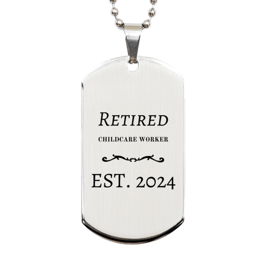 retired childcare worker 2024 engraved silver dog tag gift for birthday or christmas