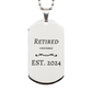 retired concierge est 2024 engraved silver dog tag for retirement birthday and graduation gifts