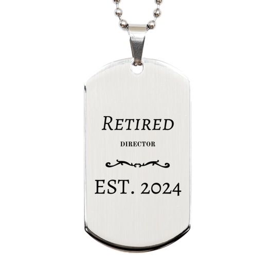 retired director est 2024 engraved silver dog tag for veterans day gift