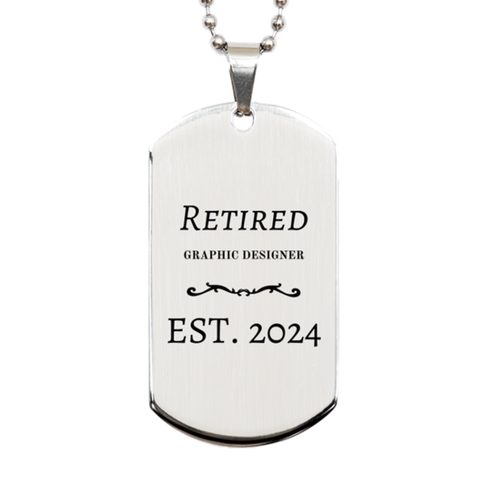 retired graphic designer est 2024 dog tag engraved gift for graduation and veterans day