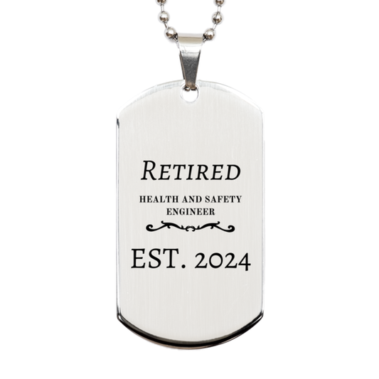 retired health and safety engineer silver dog tag engraved inspirational gift for graduation and veterans day