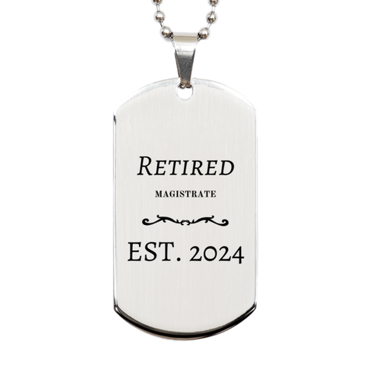 retired magistrate est 2024 engraved silver dog tag for veterans day inspirational gift for him
