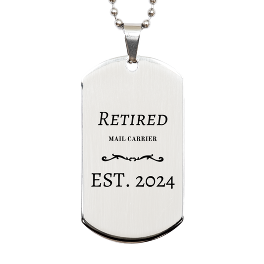 retired mail carrier est 2024 engraved silver dog tag gift for veterans day and graduation