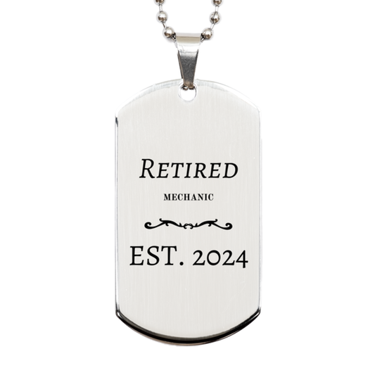 retired mechanic est 2024 silver dog tag engraved gift for him retirement fathers day