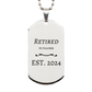 retired pe teacher est 2024 engraved silver dog tag for a special pe teacher retirement gift idea