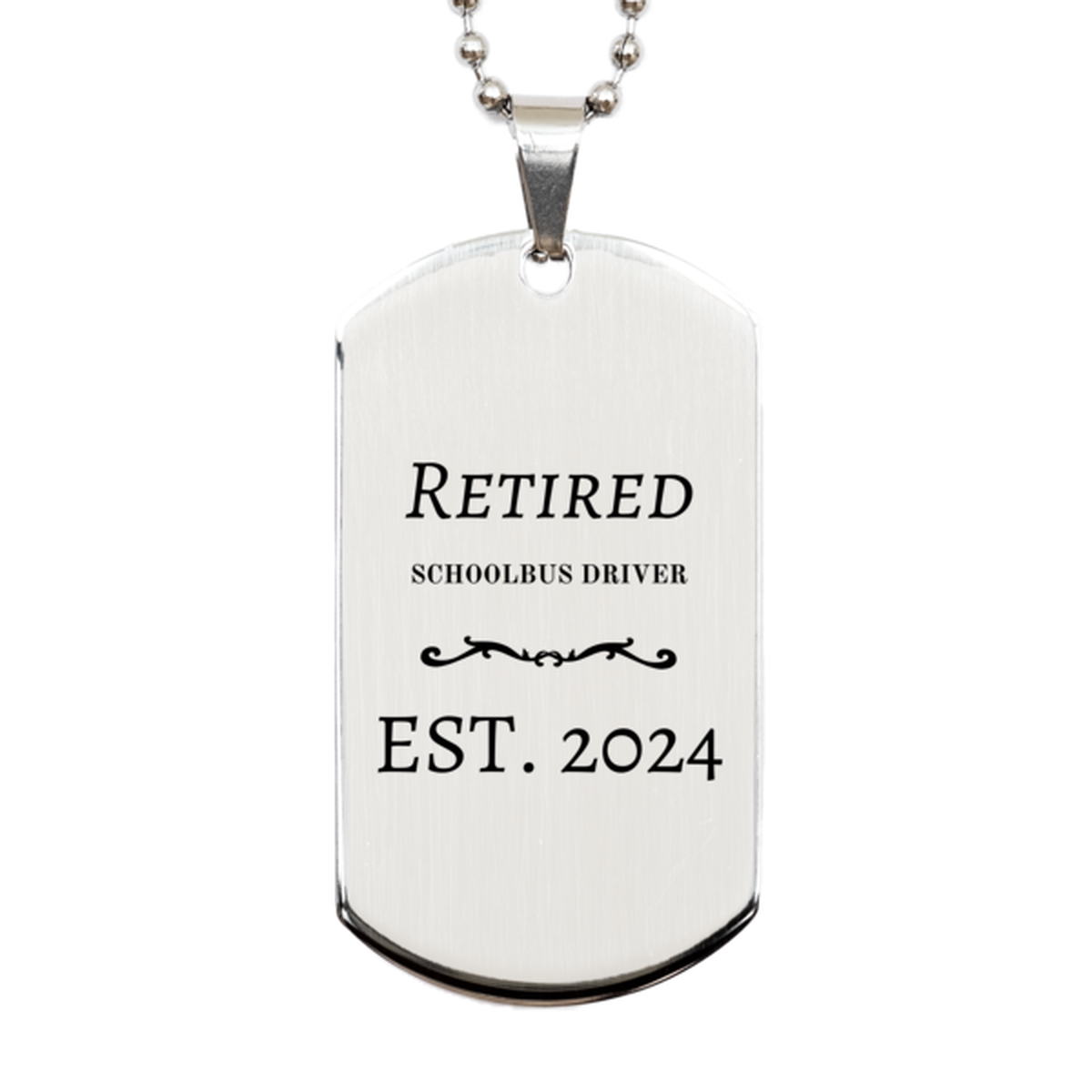 retired schoolbus driver est 2024 engraved silver dog tag for graduation gift perfect inspirational jewelry for christmas veterans day and easter