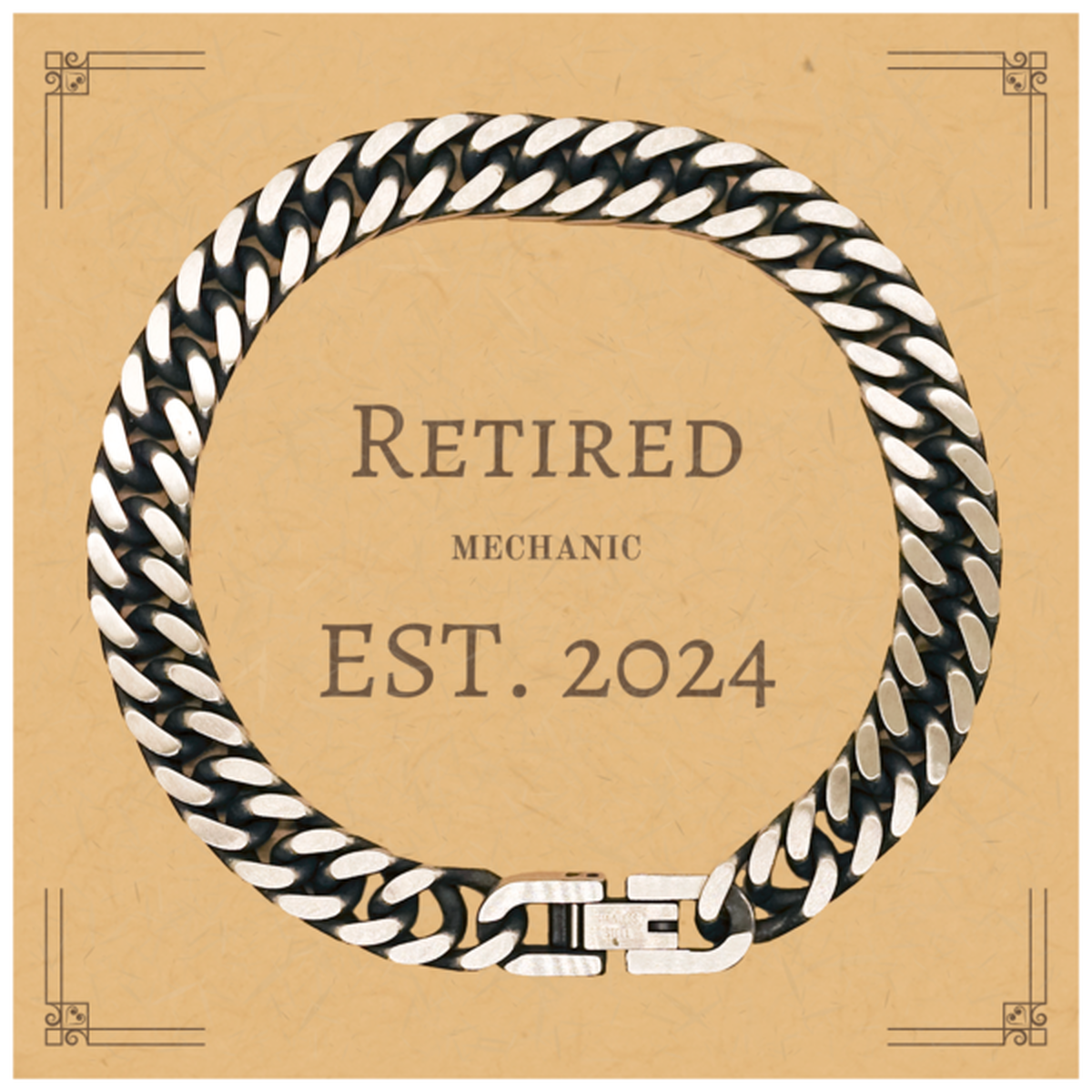 retired mechanic est 2024 cuban link chain bracelet gift for him birthday veterans day holiday jewelry