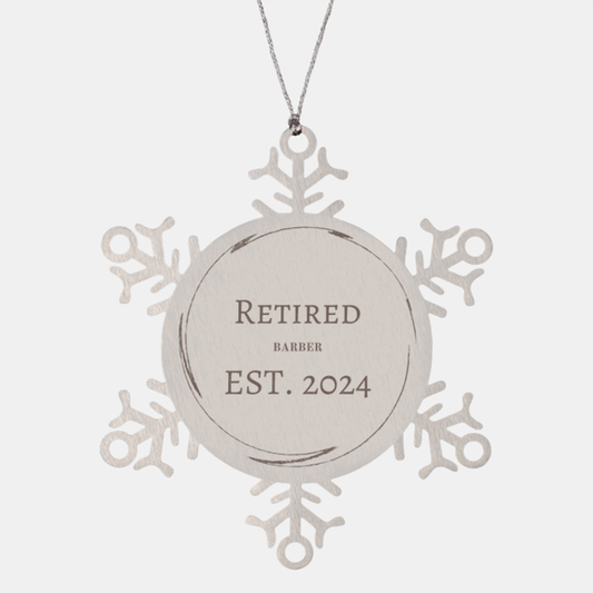 retired barber est 2024 snowflake ornament gift for christmas