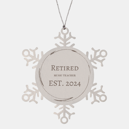 retired music teacher est 2024 snowflake ornament gift for christmas and holidays unique engraved ornament for music lovers