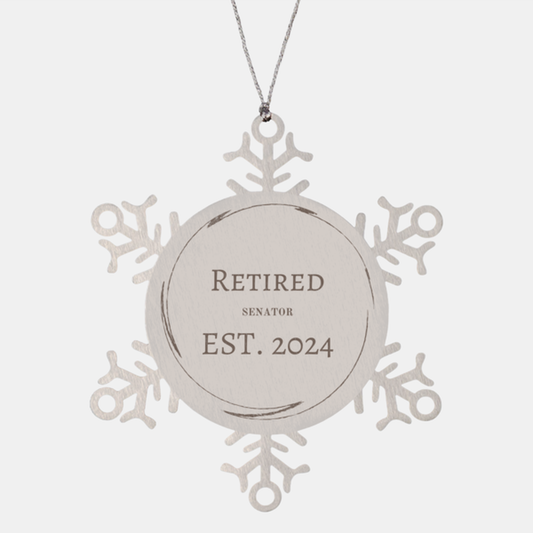 snowflake ornament retired senator est 2024 decorative gift for christmas and retirement celebration